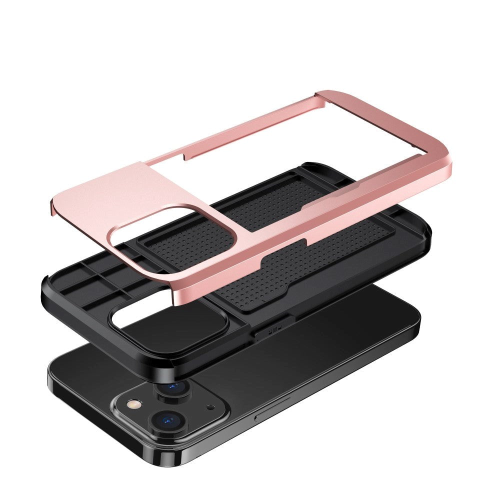 iPhone 14 Drop Proof Deksel m. Lommebok - Rose Gold