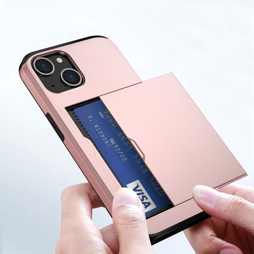 iPhone 14 Drop Proof Deksel m. Lommebok - Rose Gold