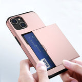 iPhone 14 Drop Proof Deksel m. Lommebok - Rose Gold