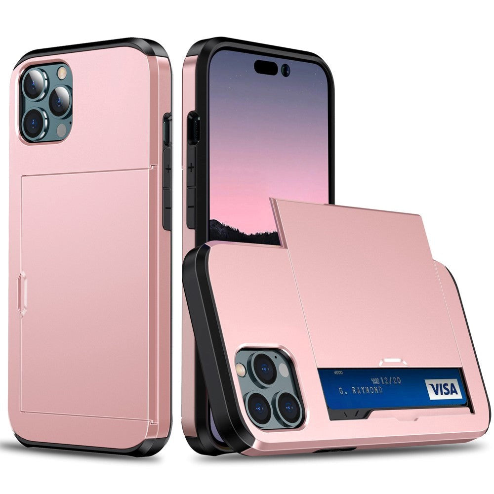 iPhone 14 Pro Max Drop Proof Deksel m. Lommebok - Rose Gold