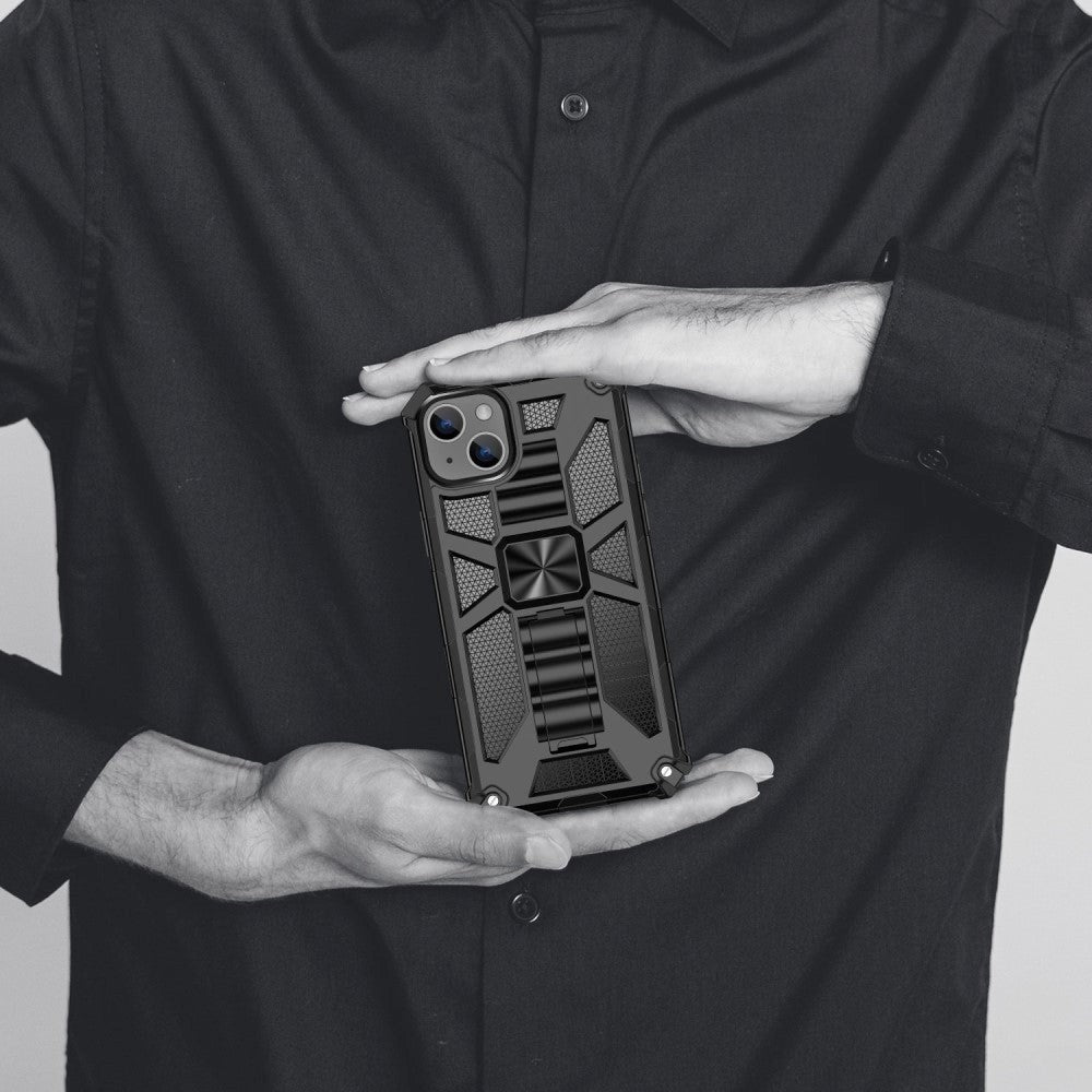 iPhone 14 Hybrid Håndverkerdeksel m. Stativ & Magnet - Svart