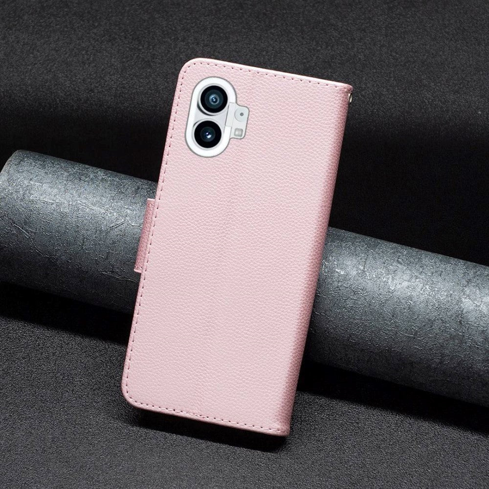 Nothing Phone (1) Kunst Skinn Flip Deksel med Stropp og Kortholder - Rose Gold