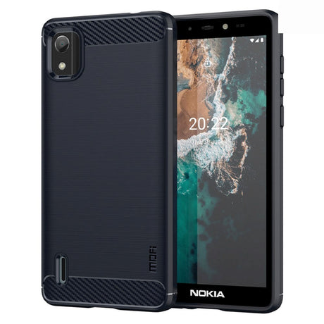 Nokia C2 2nd Edition Mofi Brushed Carbon Fiber Fleksibelt Plast Deksel - Blå