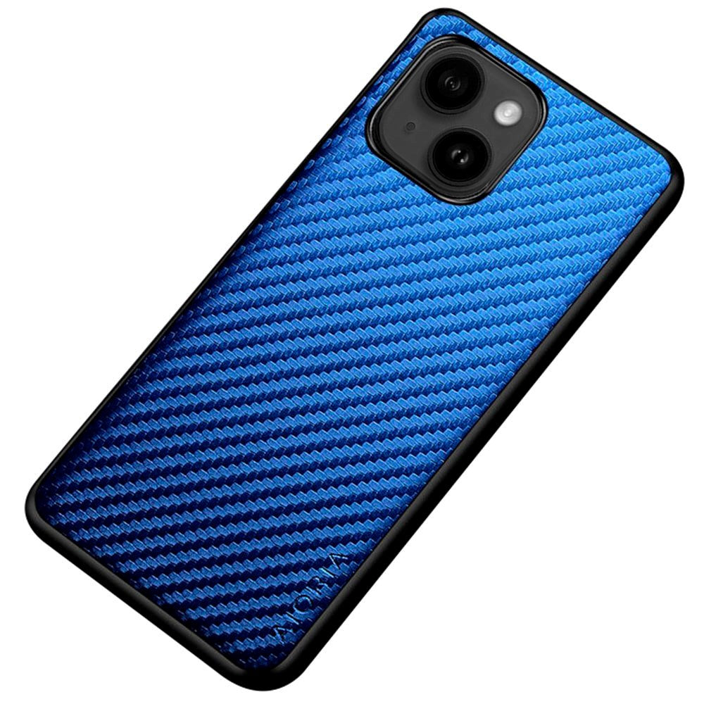 iPhone 14 Hybrid Skinn / Plast Bakdeksel med Carbon Texture - Blå