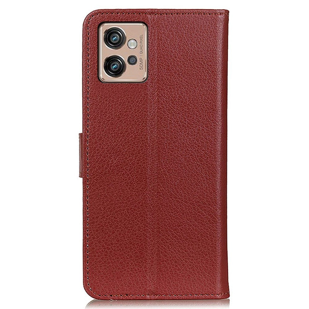 Motorola Moto G32 Litchi Skin Flip Deksel med Lommebok - Brun