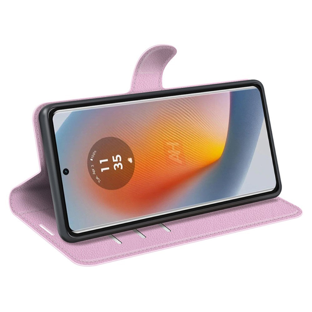 EIDERWOOD Motorola Edge 50 Fusion Litchi Skinn Flip Deksel m. Lommebok - Rosa