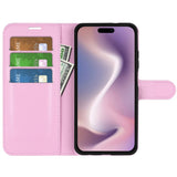 EIDERWOOD iPhone 16 Plus Litchi Skinn Flip Deksel m. Lommebok - Rosa