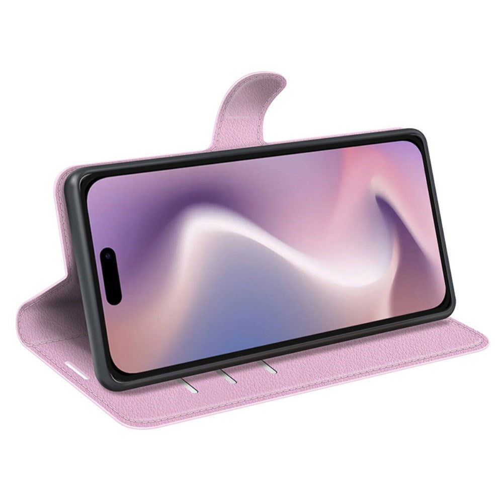 EIDERWOOD iPhone 16 Plus Litchi Skinn Flip Deksel m. Lommebok - Rosa