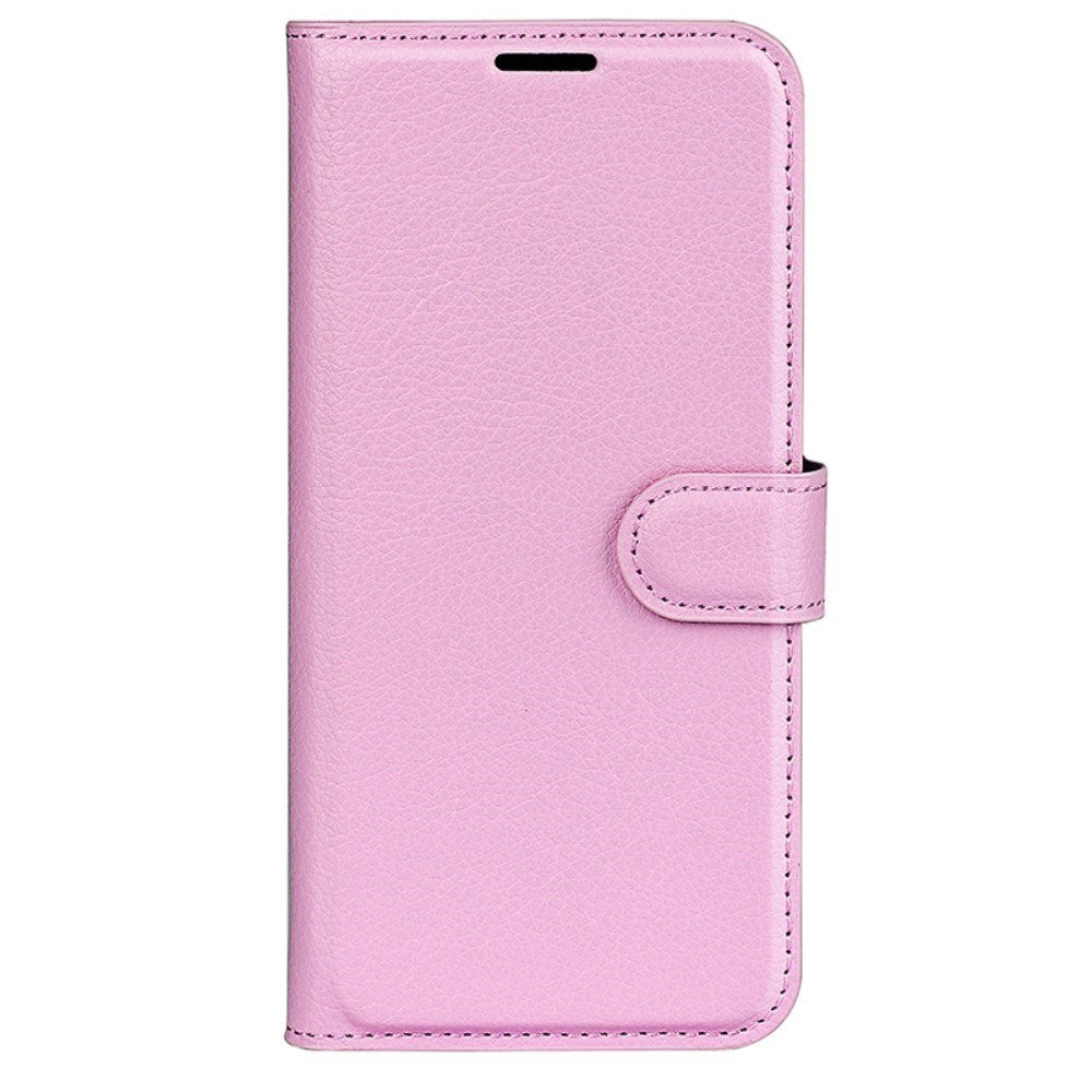 EIDERWOOD iPhone 16 Plus Litchi Skinn Flip Deksel m. Lommebok - Rosa