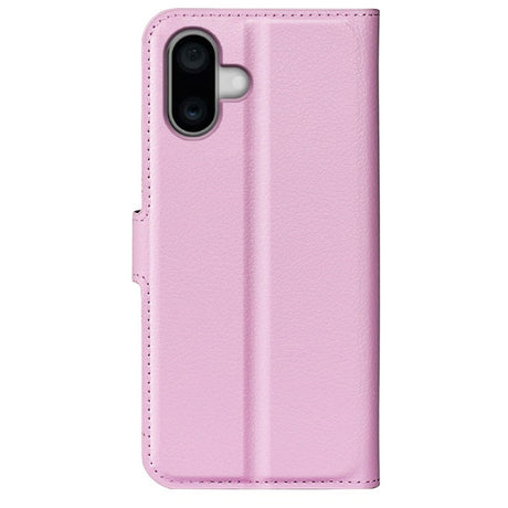 EIDERWOOD iPhone 16 Litchi Skin Flip Deksel med Lommebok - Rosa