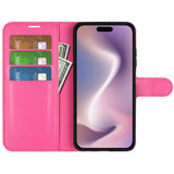 EIDERWOOD iPhone 16 Litchi Skin Flip Deksel med Lommebok - Pink