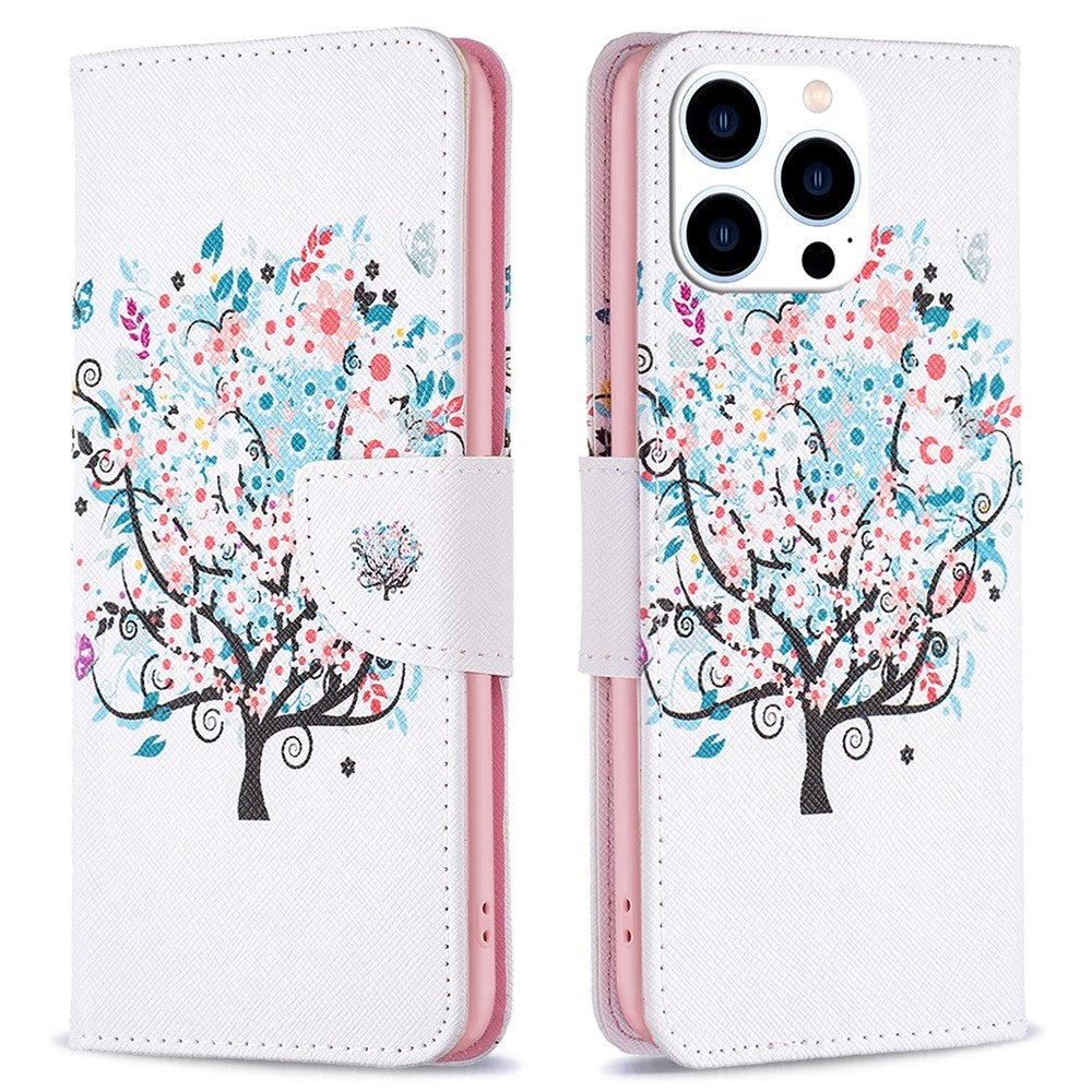 EIDERWOOD iPhone 16 Pro Skinn Deksel m. Lommebok og Trykk - Blomster Tre