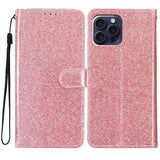 EIDERWOOD iPhone 16 Pro Skinn Flip Deksel med Lommebok og Stropp - Glitter - Rose Gold