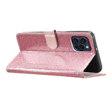 EIDERWOOD iPhone 16 Pro Skinn Flip Deksel med Lommebok og Stropp - Glitter - Rose Gold