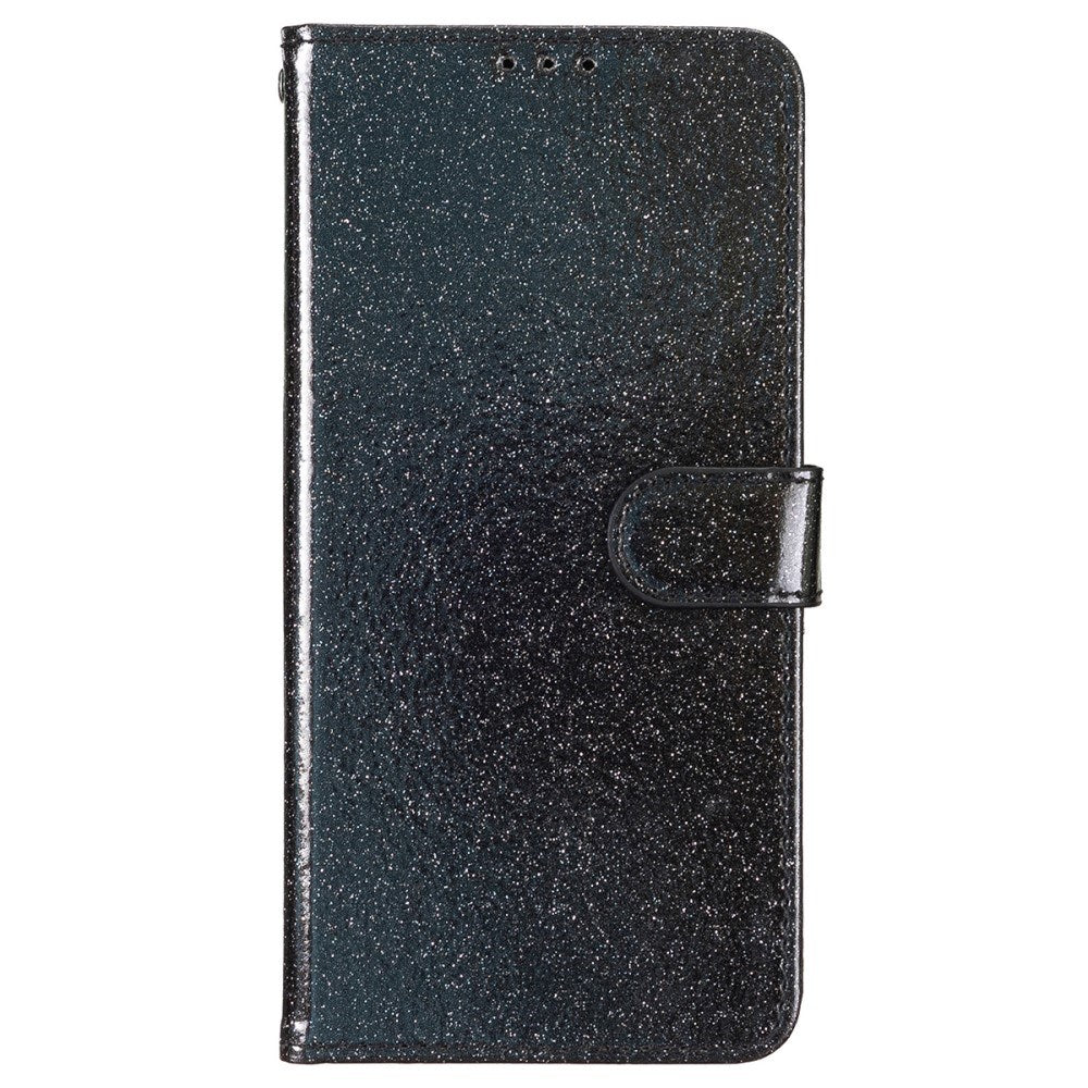 EIDERWOOD iPhone 16 Pro Skinn Flip Deksel med Lommebok og Stropp - Glitter - Svart