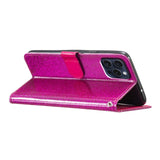 EIDERWOOD iPhone 16 Pro Skinn Flip Deksel med Lommebok og Stropp - Glitter - Pink