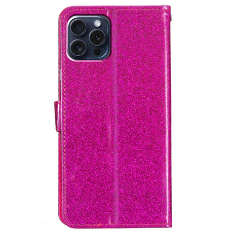 EIDERWOOD iPhone 16 Pro Skinn Flip Deksel med Lommebok og Stropp - Glitter - Pink