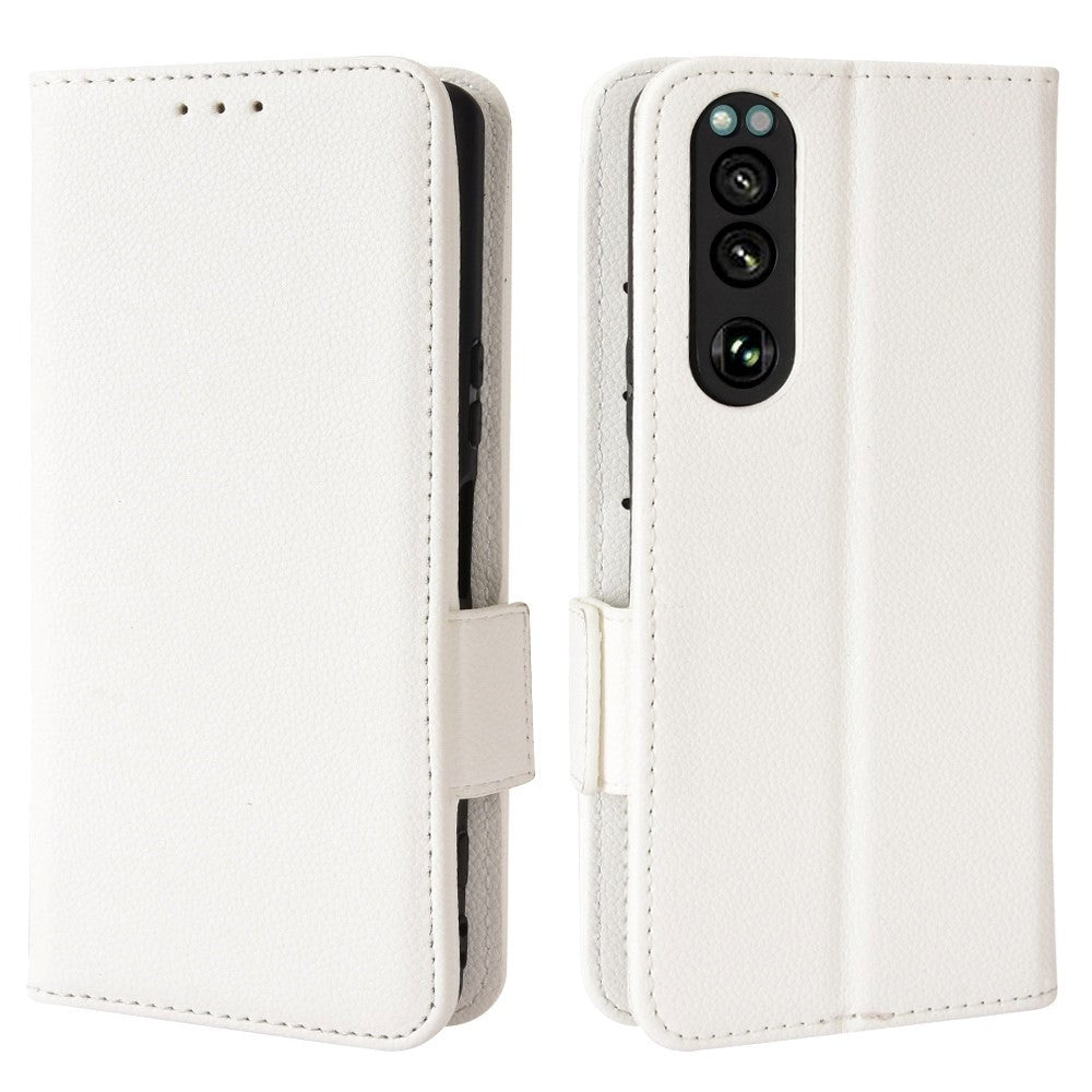 Sony Xperia 5 IV PU Litchi Skin Flip Deksel med Lommebok - Hvit