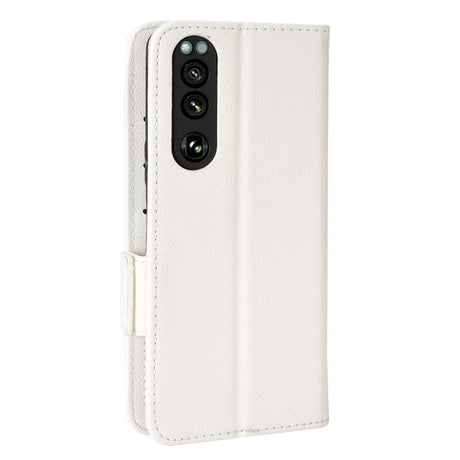 Sony Xperia 5 IV PU Litchi Skin Flip Deksel med Lommebok - Hvit