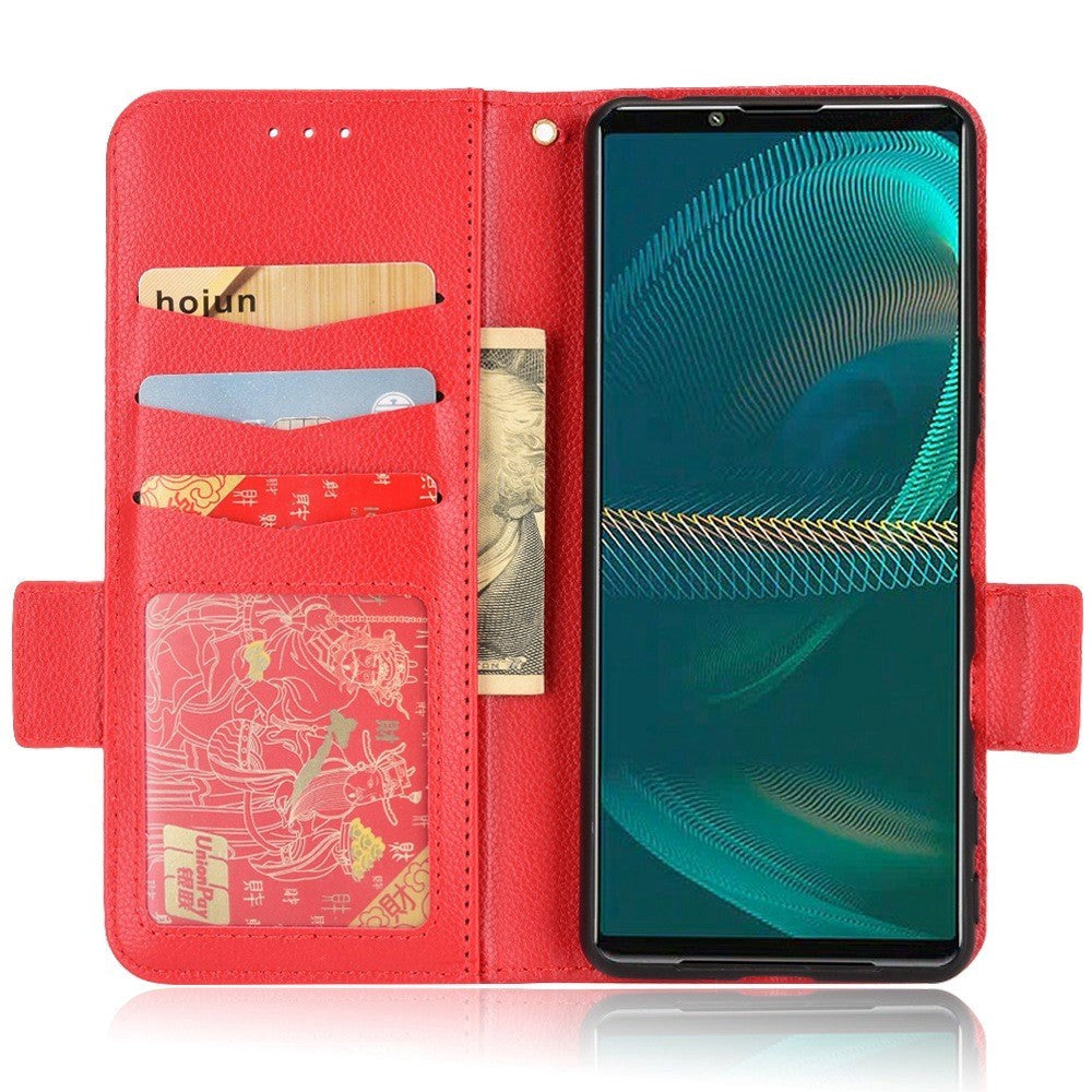 Sony Xperia 5 IV PU Litchi Skin Flip Deksel med Lommebok - Rød