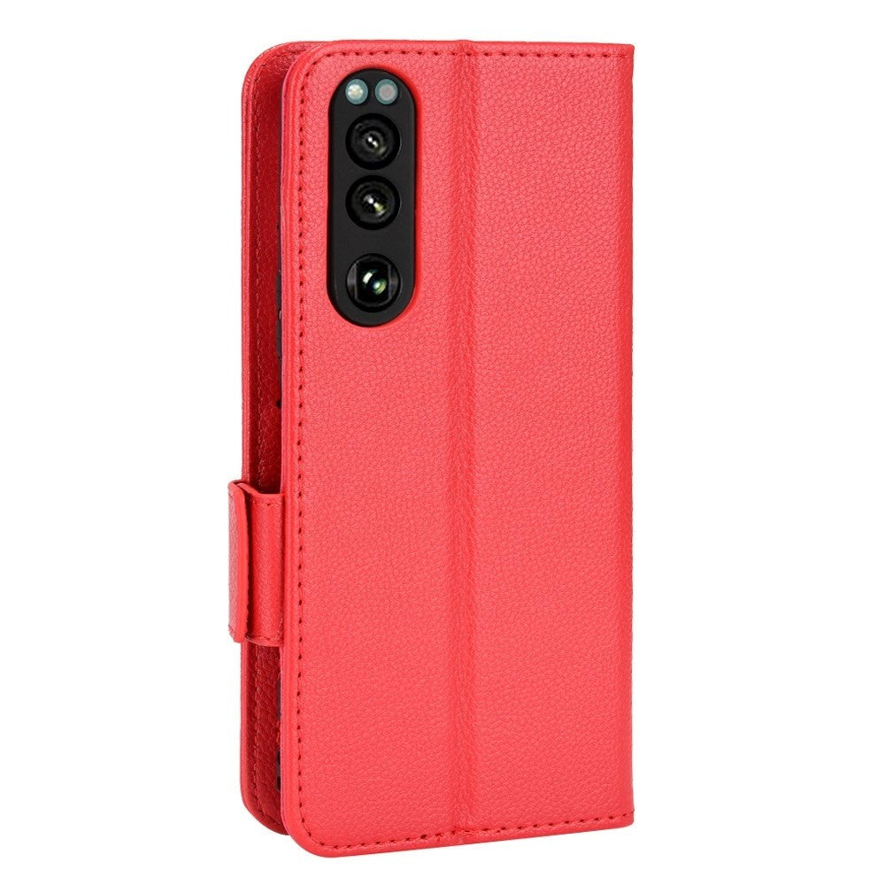 Sony Xperia 5 IV PU Litchi Skin Flip Deksel med Lommebok - Rød