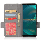 Sony Xperia 5 IV PU Litchi Skin Flip Deksel med Lommebok - Grå