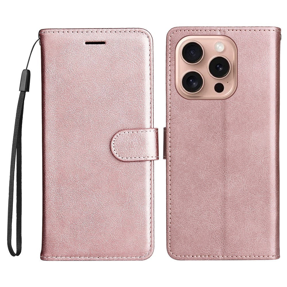 EIDERWOOD iPhone 16 Pro Deksel i Kunstskinn med Lommebok og Stropp - Rose Gold