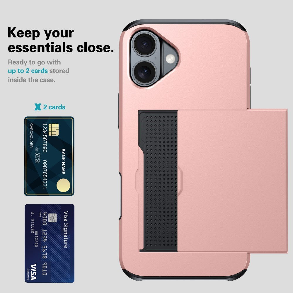 EIDERWOOD iPhone 16 Drop Proof Deksel m. Lommebok - Rose Gold