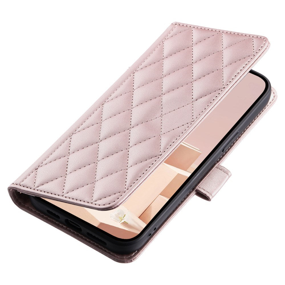 EIDERWOOD iPhone 16 Pro Max Skinn Flip Deksel m. Lommebok & Stropp - Rhombus - Rose Gold