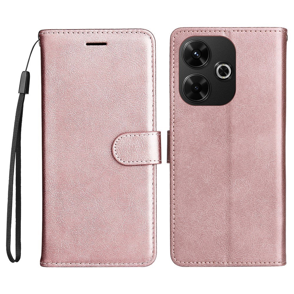 EIDERWOOD Xiaomi Redmi 13 Deksel i Kunstskinn med Lommebok og Stropp - Rose Gold