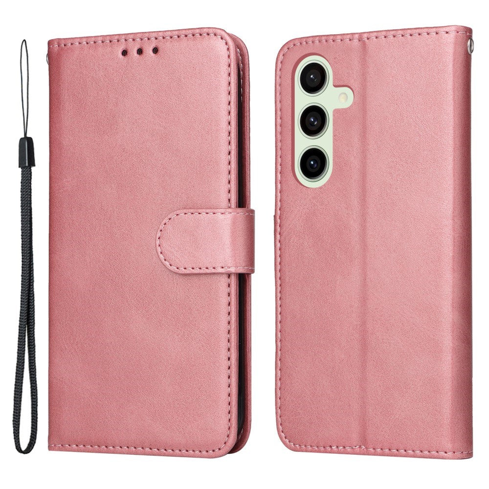 EIDERWOOD Samsung Galaxy S24 FE Skinndeksel med Lommebok og Stropp - Rosa