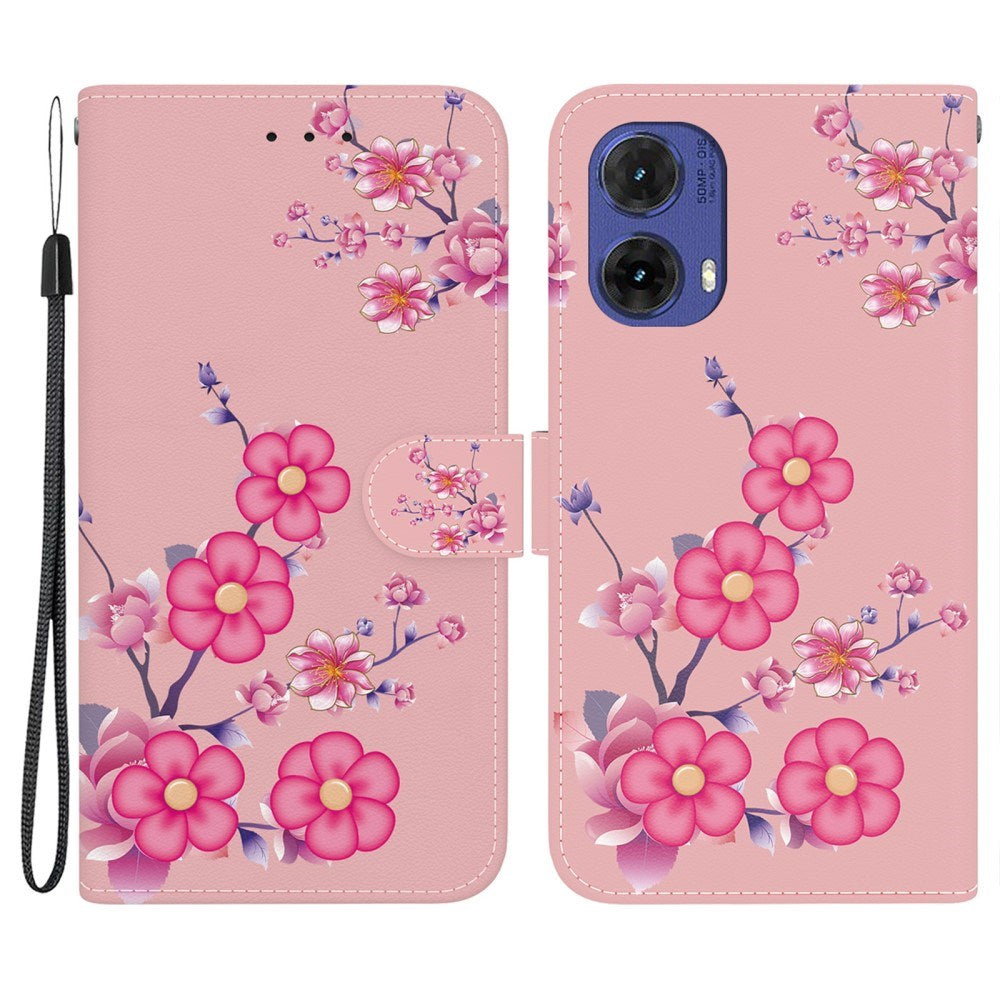 EIDERWOOD Motorola Moto G85 (5G) Kunstskinn Deksel med Lommebok og Stropp - Rosa Blomster