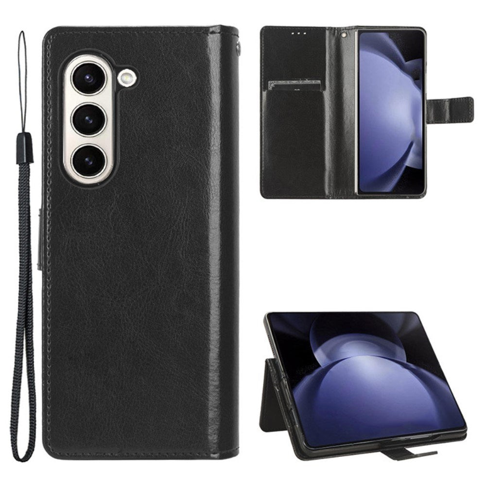 EIDERWOOD Samsung Galaxy Z Fold6 Leather Deksel med Lommebok og Stropp - Svart