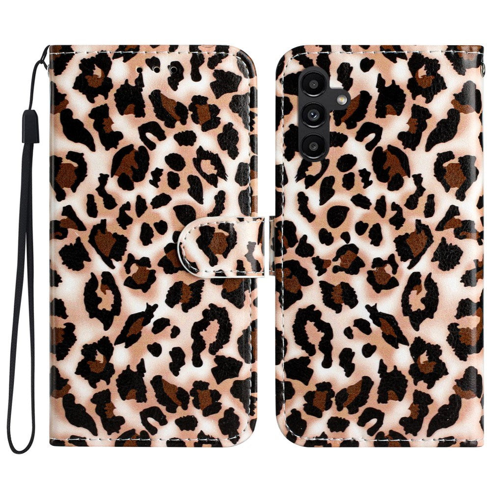 EIDERWOOD Samsung Galaxy S24 FE Kunstskinn Flip Deksel med Stropp og Lommebok - Leopard Trykk