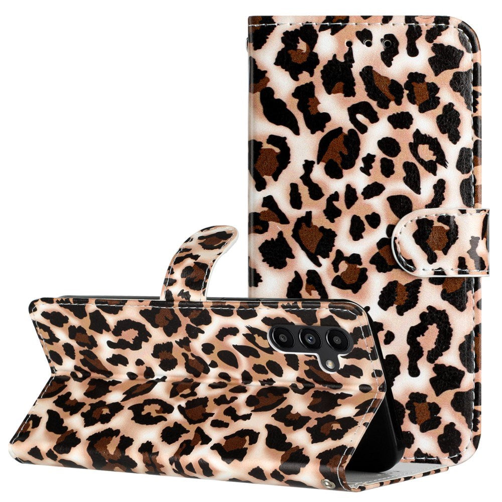 EIDERWOOD Samsung Galaxy S24 FE Kunstskinn Flip Deksel med Stropp og Lommebok - Leopard Trykk