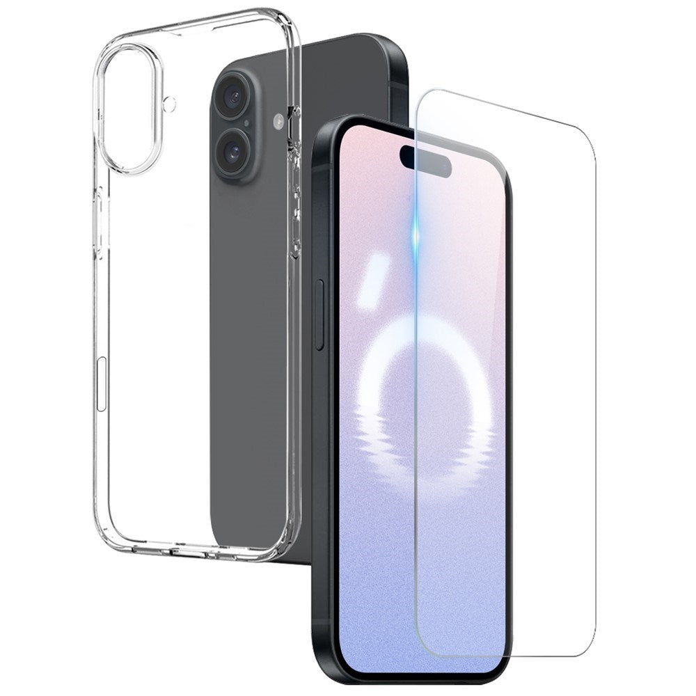 NORTHJO iPhone 16 2-i-1 Sett Fleksibelt Plast Deksel med Herdet Beskyttelsesglass - Gjennomsiktig