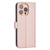 iPhone 16 Pro Rutete Kunstskinn Flip Deksel med Lommebok og Stropp - Rose Gold