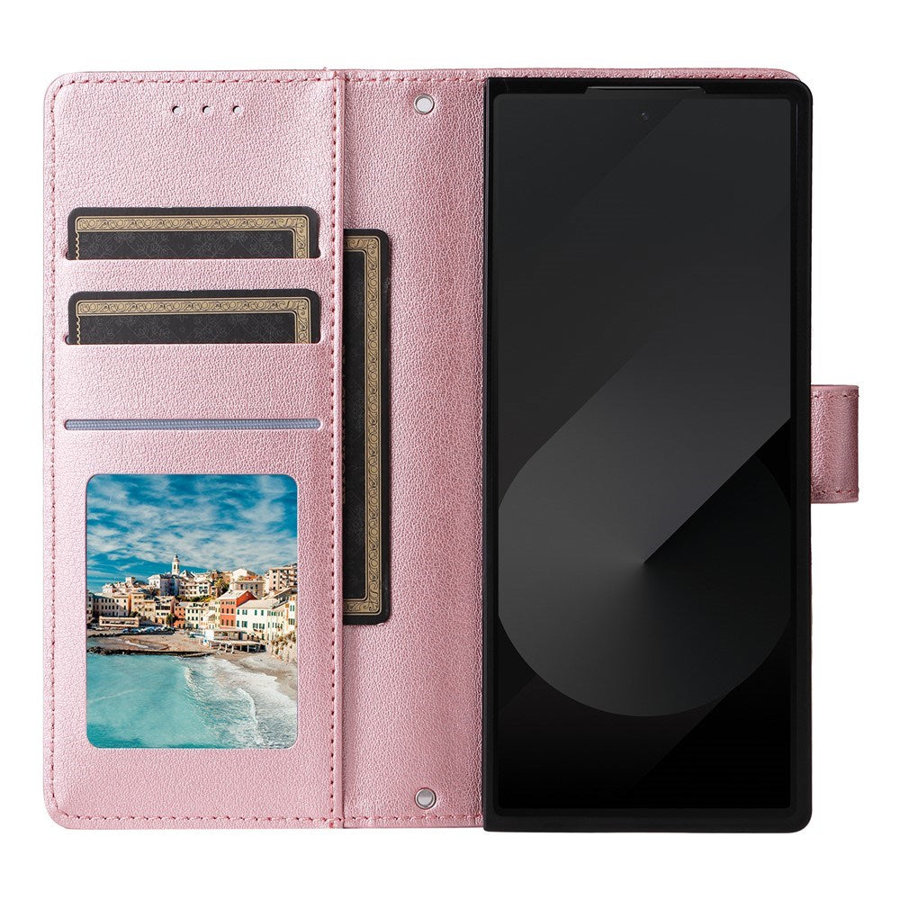 EIDERWOOD Samsung Galaxy Z Fold6 Kunstskinn Flip Deksel m. Kortholder & Stropp - Rosa