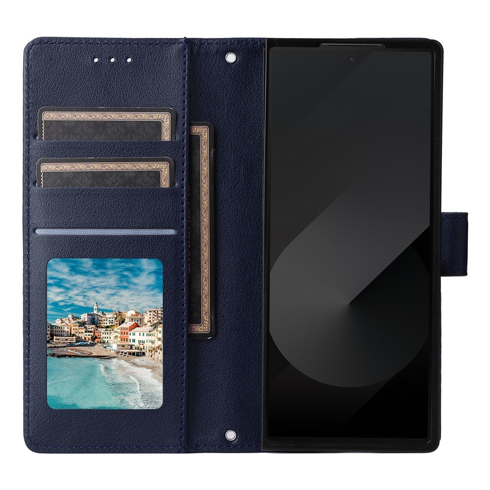 EIDERWOOD Samsung Galaxy Z Fold6 Kunstskinn Flip Deksel m. Kortholder & Stropp - Blå