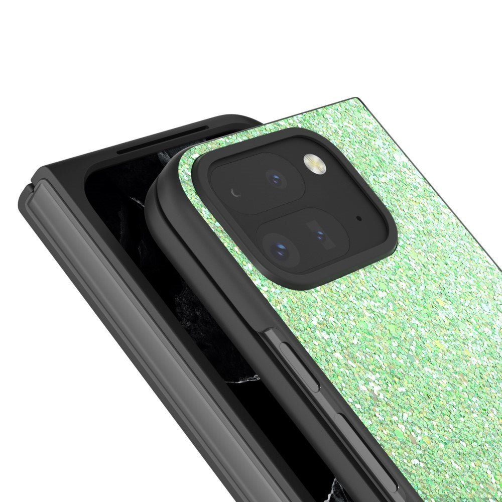 EIDERWOOD Google Pixel 9 Pro Fold (5G) Kunstskinn Glitter Deksel - Grønn