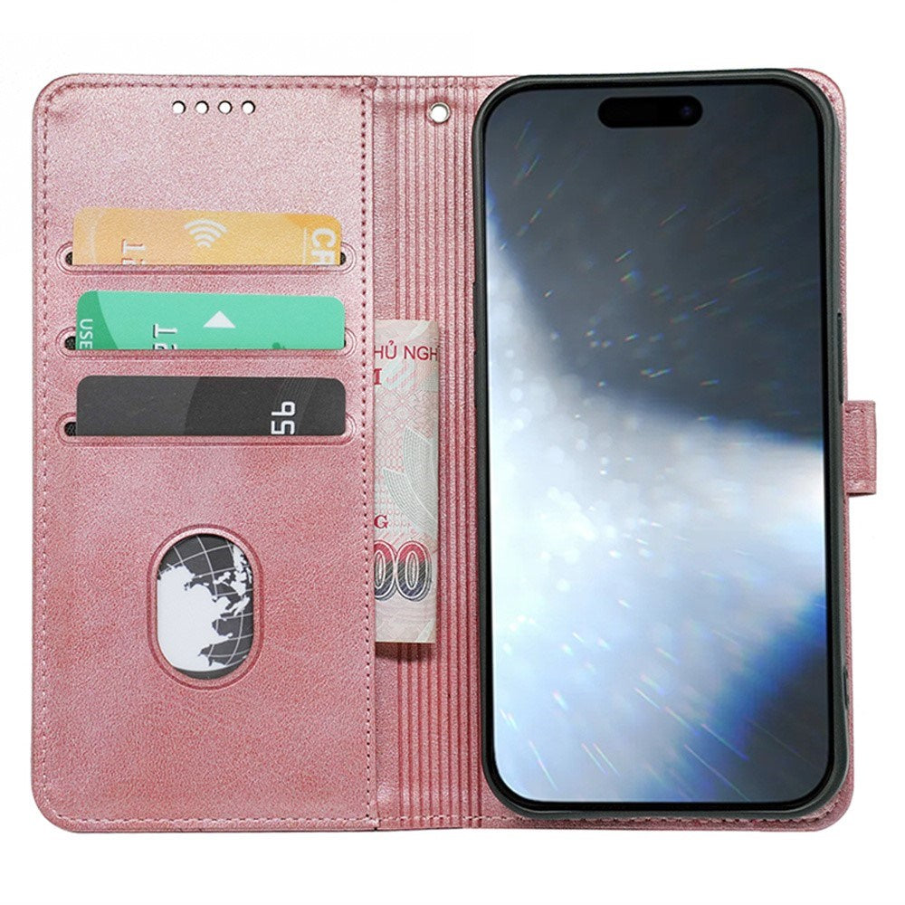 EIDERWOOD iPhone 16 Pro Kunst Skinn Flip Deksel med Lommebok og Stativfunksjon - Rose Gold