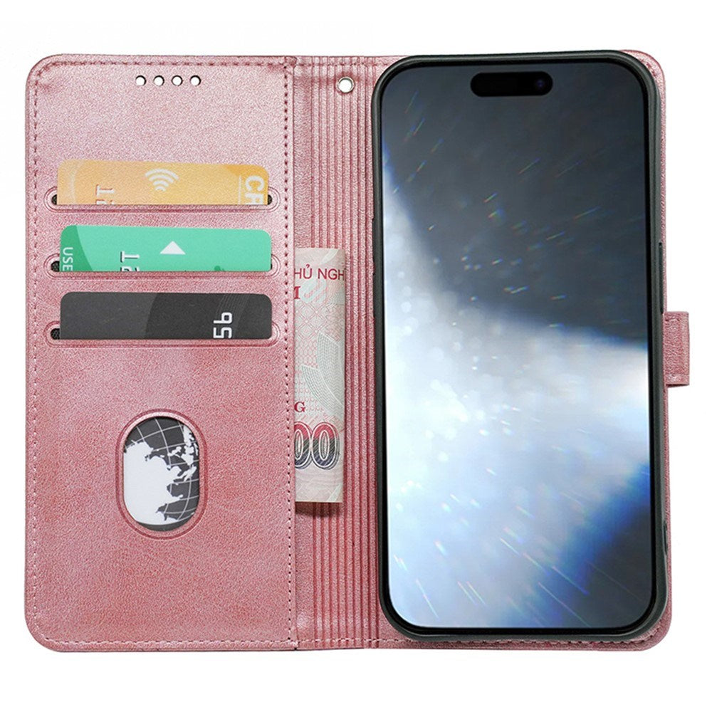 EIDERWOOD iPhone 16 Kunst Skinn Flip Deksel med Lommebok og Stativfunksjon - Rose Gold