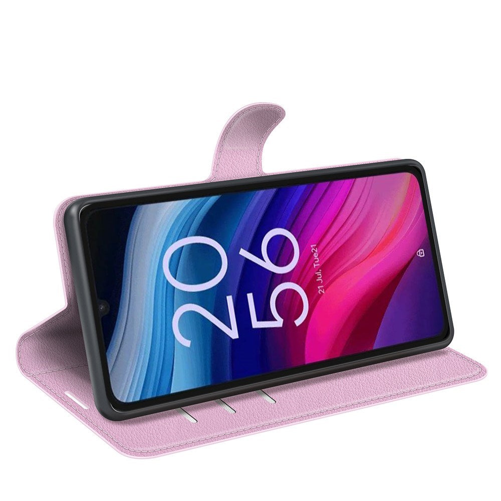 EIDERWOOD TCL 505 Litchi Kunstskinn Flip Deksel med Lommebok & Stativfunksjon - Rosa