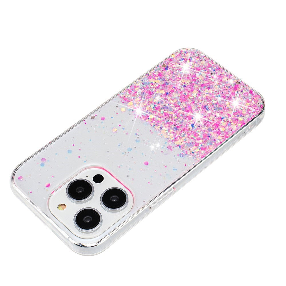 iPhone 16 Pro Max EIDERWOOD Fleksibelt Plast Glitter Deksel – Gjennomsiktig / Rosa