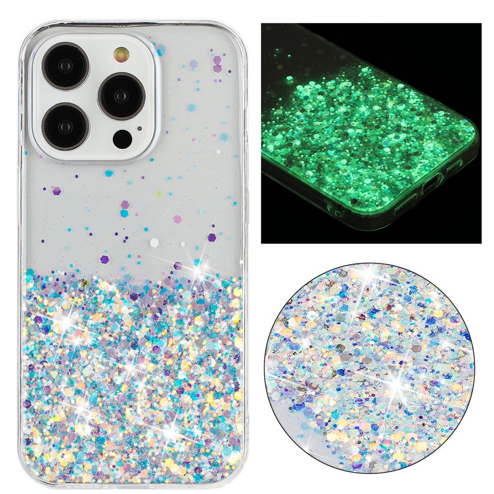 iPhone 16 Pro Max EIDERWOOD Fleksibelt Plast Glitter Deksel – Gjennomsiktig / Hvit