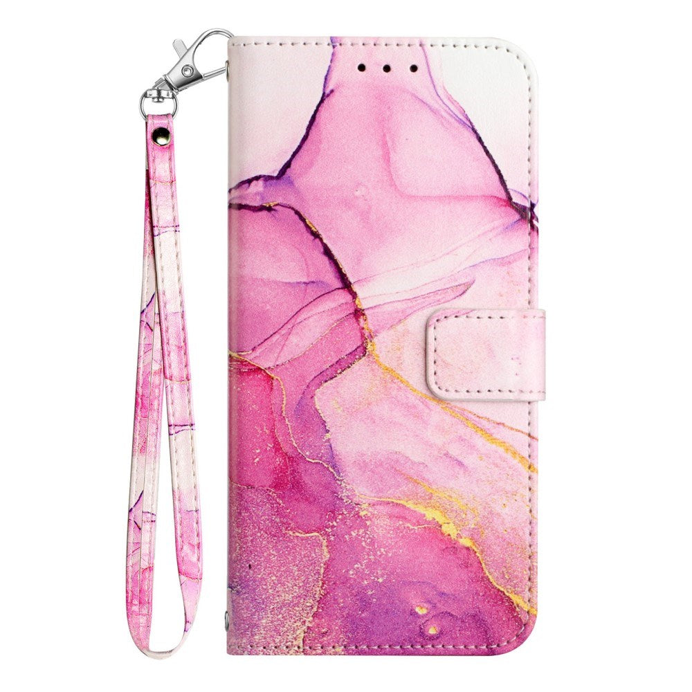EIDERWOOD iPhone 16 Plus Deksel i Kunstskinn med Lommebok og Stropp - Rosa Marmor
