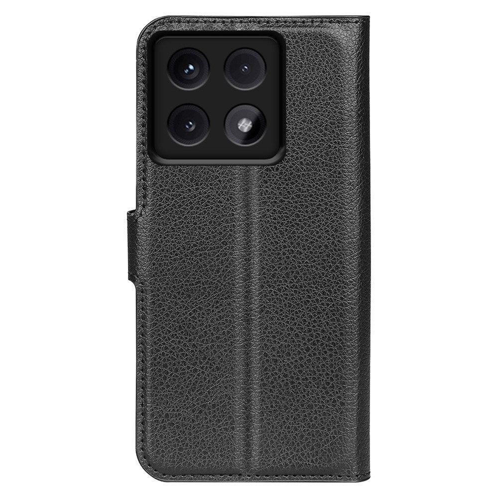 EIDERWOOD Xiaomi 14T Pro Litchi Skin Flip Deksel med Lommebok - Svart