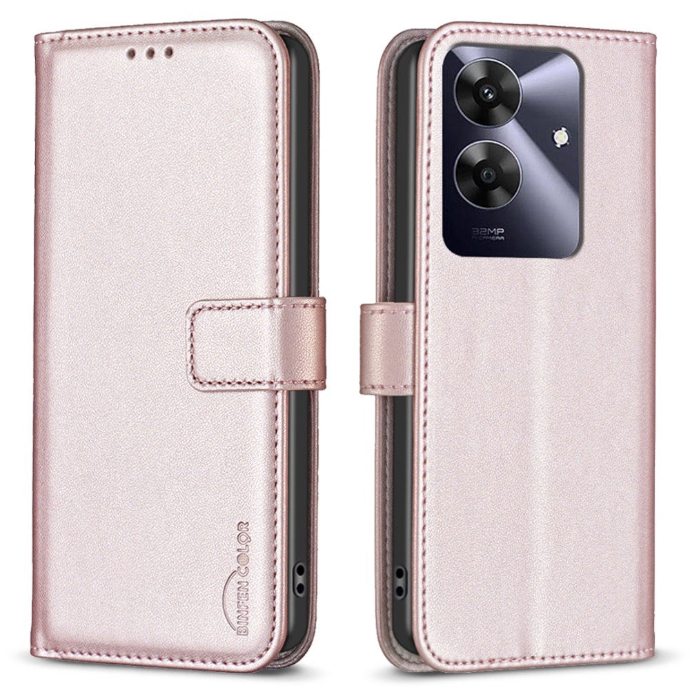 Realme Note 60 / 60x (4G) / C63 (4G) / C61 (4G) Kunstskinn Deksel med Stativfunksjon & Kortholder - Rose Gold