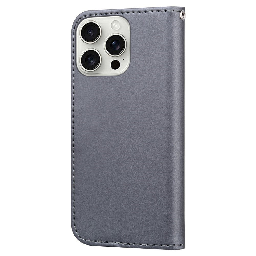 iPhone 16 Pro Kunstskinn Flip Deksel m. Figur - Grå