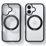 TORRAS iPhone 16 Hybrid Plast Deksel m. Roterbar Kickstand Ring - MagSafe Kompatibel - Gjennomsiktig / Svart